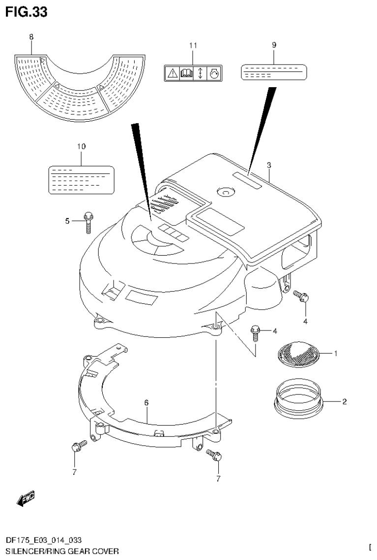 Suzuki DF175ZG SILENCER/RING GEAR COVER (DF175T E03) parts diagram